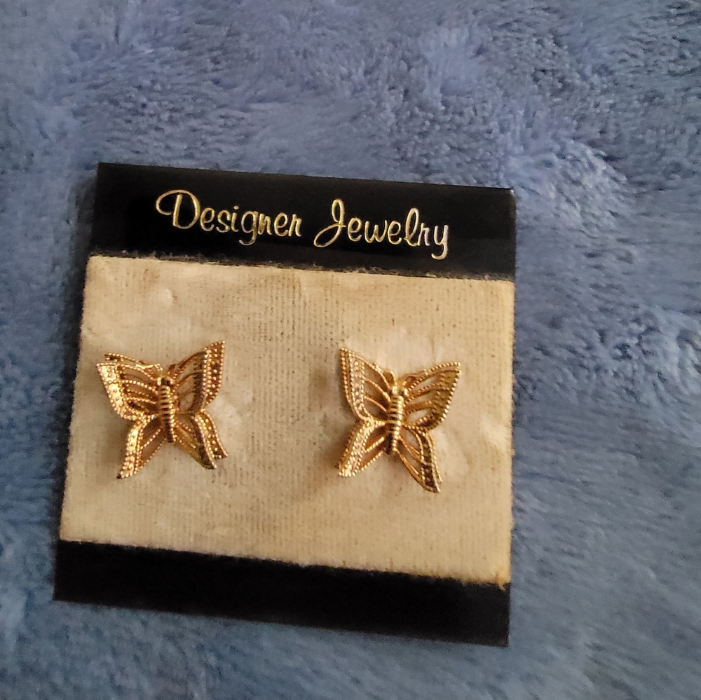 Butterfly earrings gold covered metal